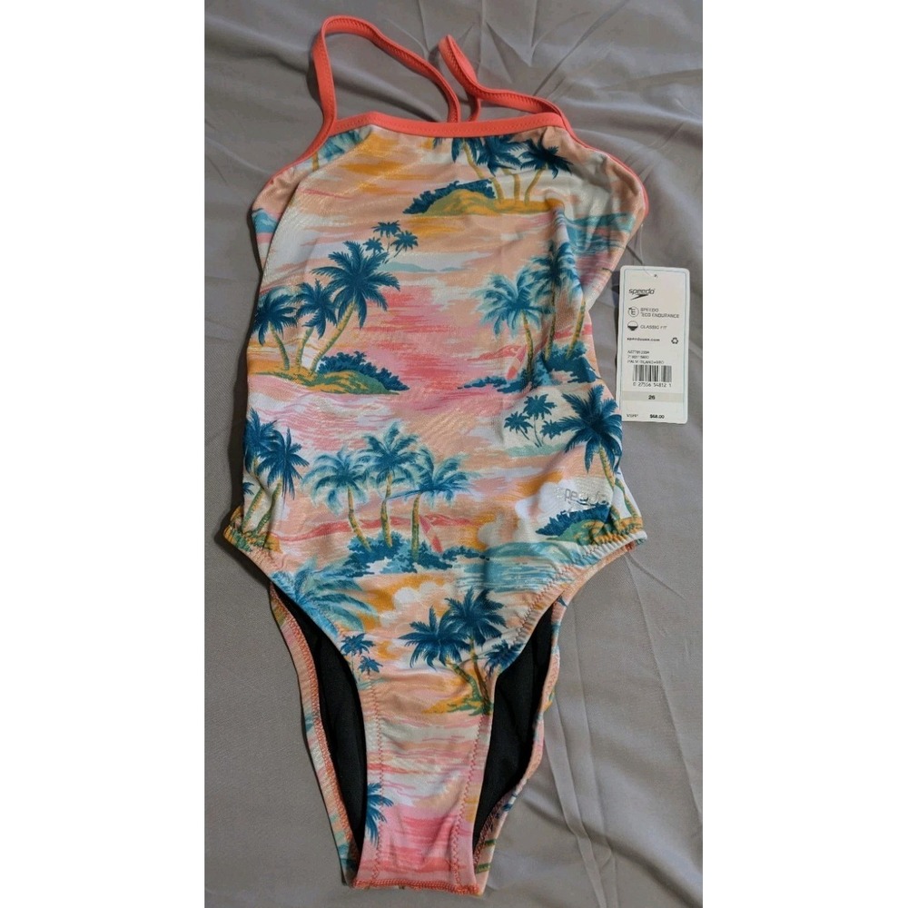 Speedo Eco Endurance One Piece Swimsuit Womens 24 Palm‎ Island Geo Tropical NWT